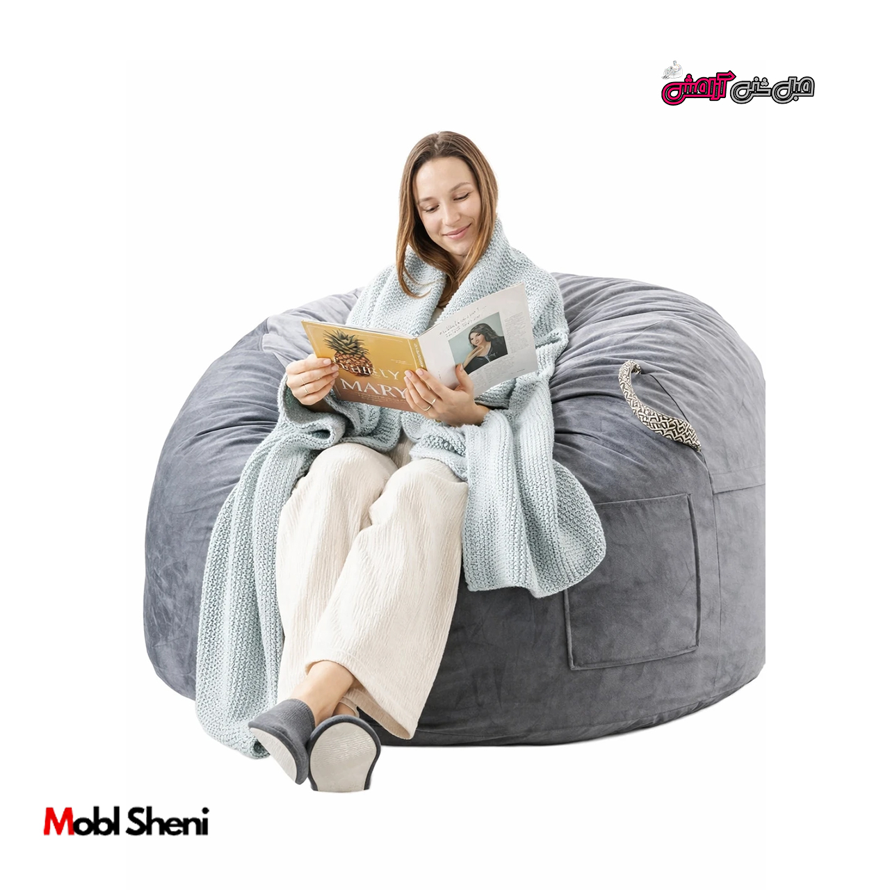 مبل شنی پشتی دار طوسی