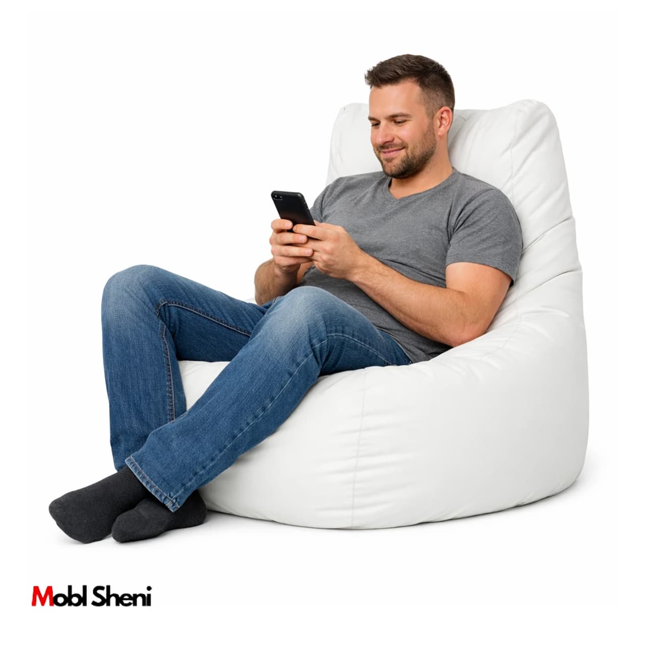 مبل شنی سفید چرمی پشتدار برند آرامش