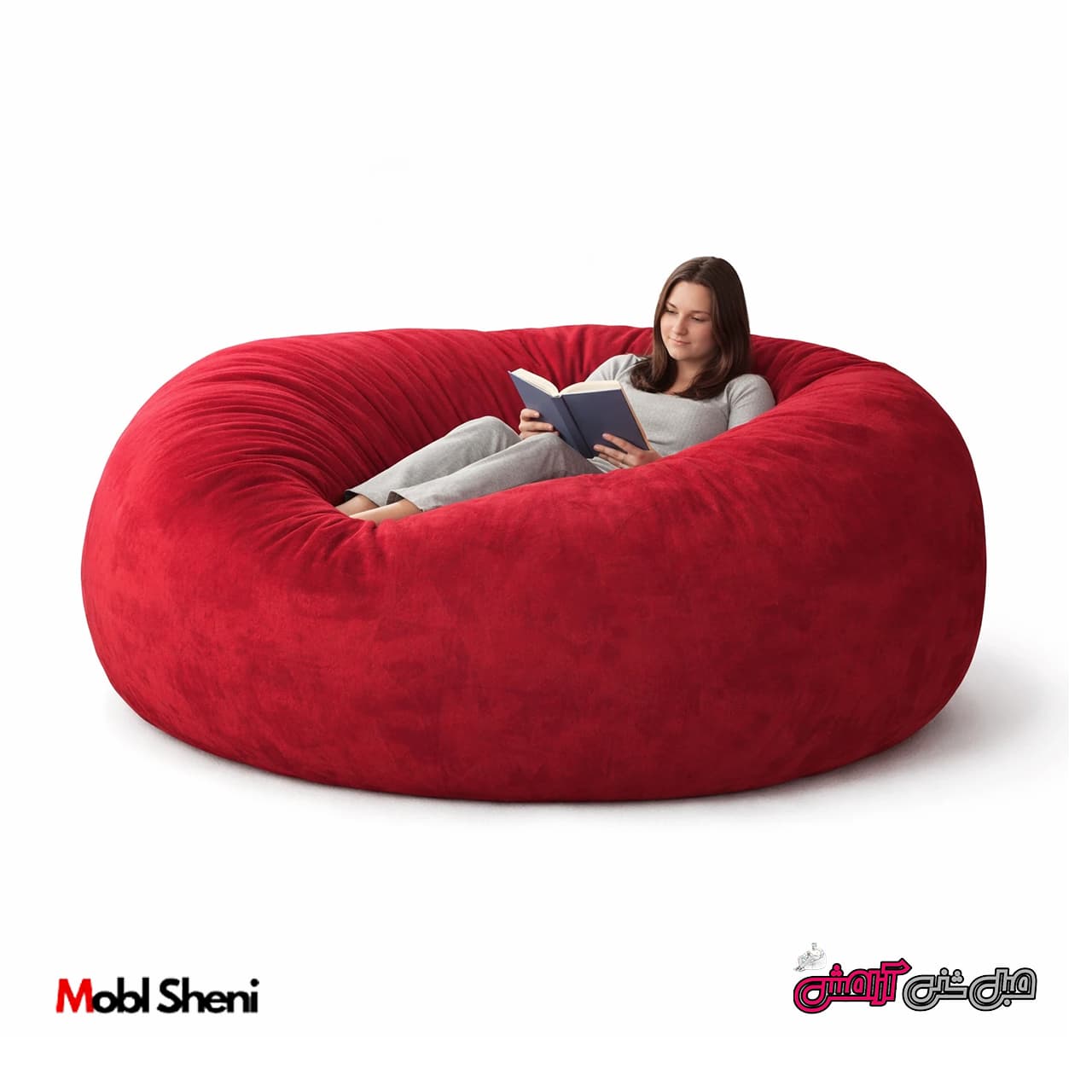 مبل شنی گرد بزرگ مخملی سایز ۱۸۰×۸۰