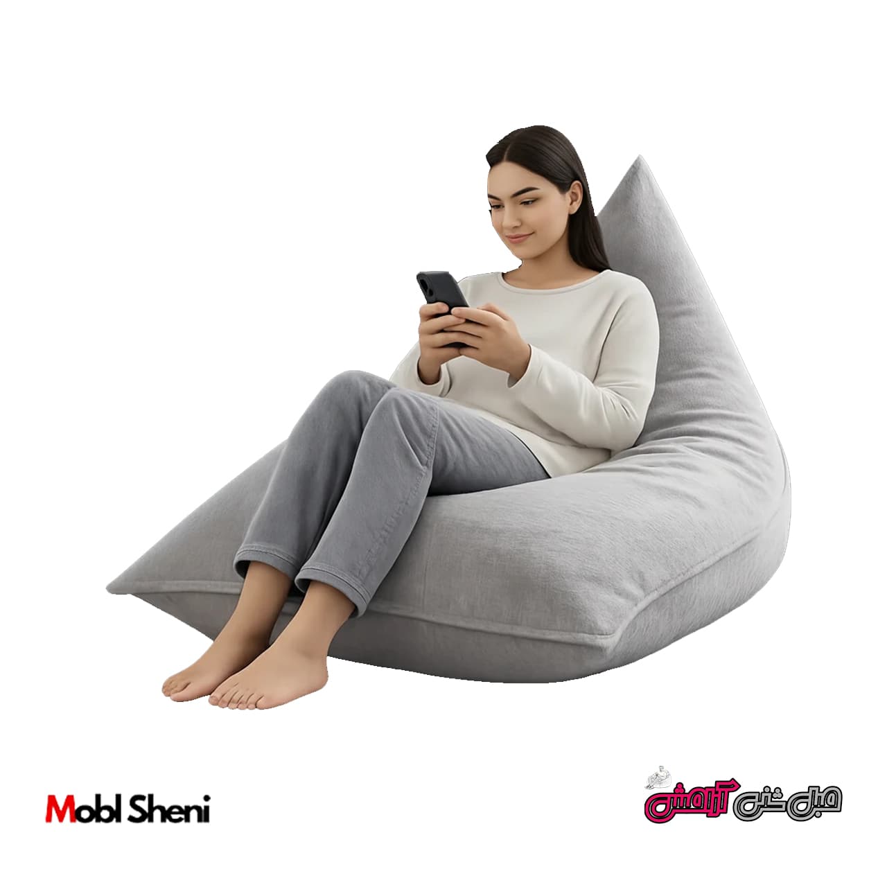 مبل شنی بین بگ الیافی مدل مثلث بزرگ پشتی دارطوسی