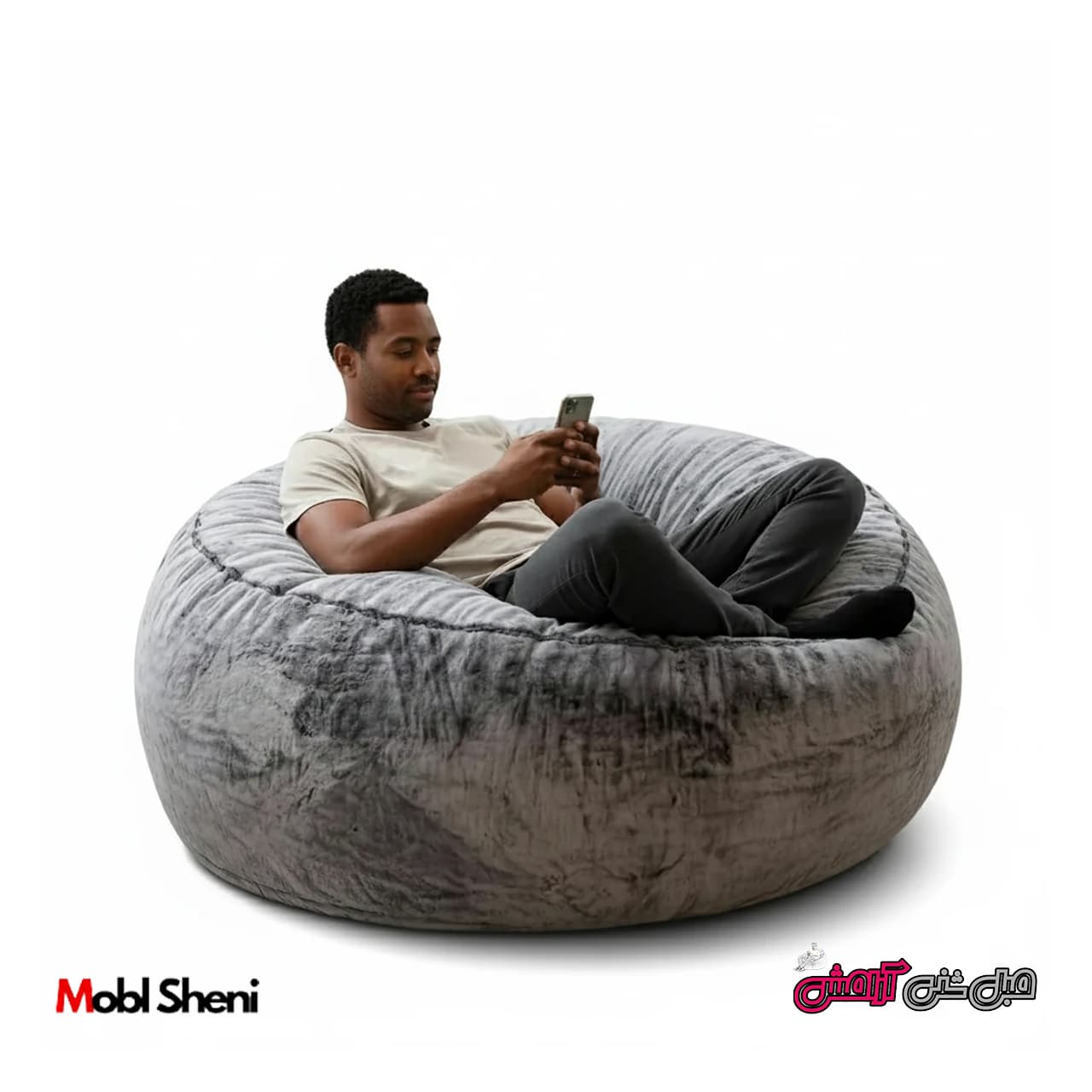 مبل شنی بین بگ گرد تک‌ نفره بزرگ باروکش خز تدی