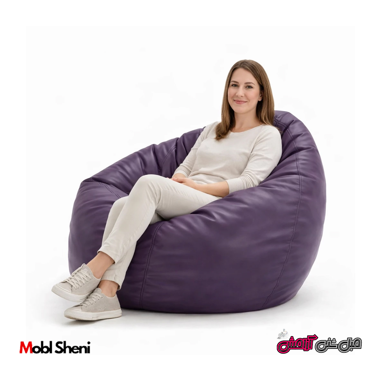مبل شنی چرمی راحتی سورمه ای بنفش